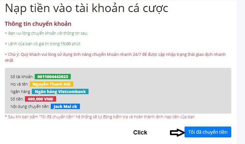 Click tôi đã chuyển tiền