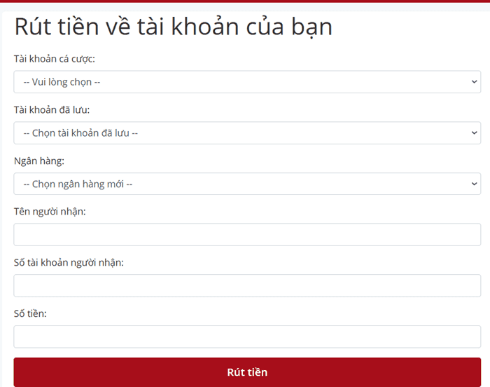 Giao diện hiển thị mục rút tiền LD789 -ONE789 - VN789